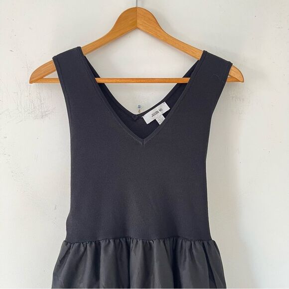 Jason Wu NWT Black V-Neck Bodice Tiered Prairie Midi Dress - Picture 8 of 16